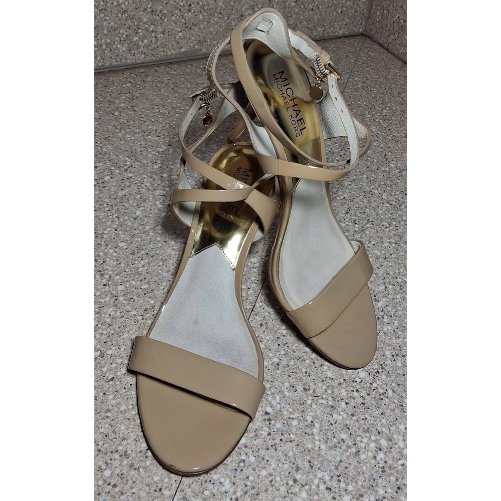 Michael Michael Kors Nude Patent Leather Strappy Stiletto Sandals Charm 7.5M